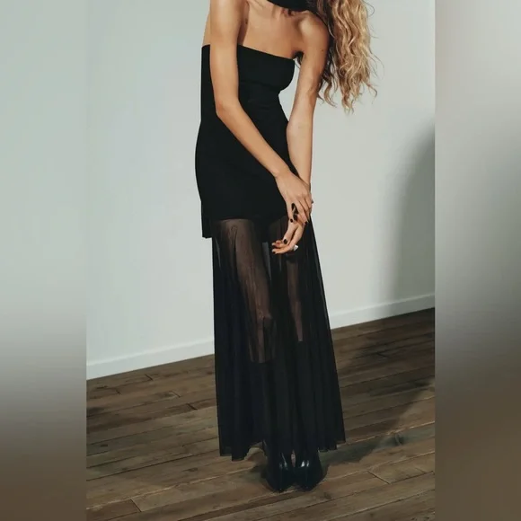 Zara COMBINED DRESS WITH TRANSPARENCIES medium REF. 2180/238 black - Picture 3 of 11